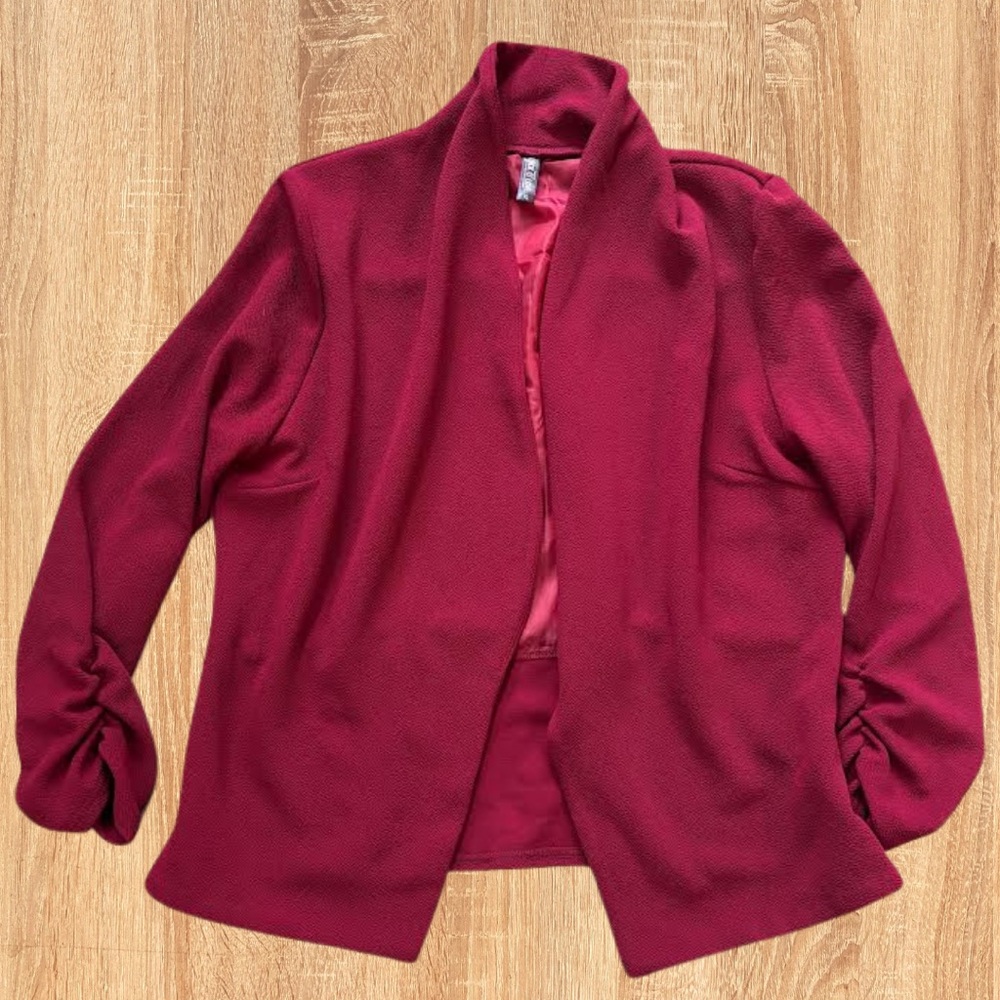 Wine Red Open Front Textured Cardigan